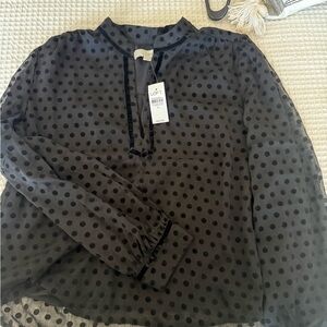 LOFT Sheer Black Polka Dot Top